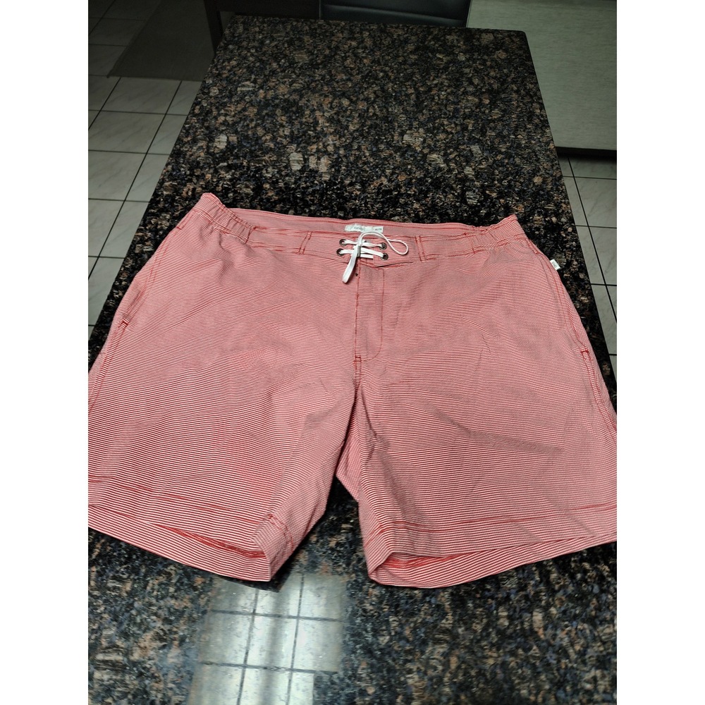 Onia Mens Red White Gingham Board Shorts Swim Trunks XXL Lace Up Front